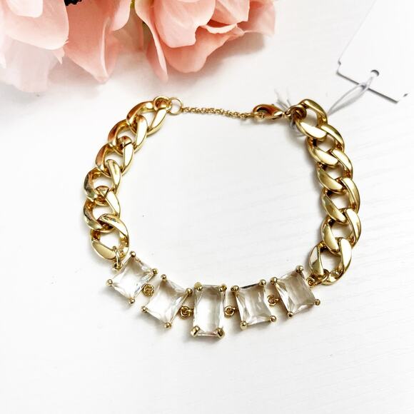 NEW Express Rhinestone Embellished Chain Bracelet in Gold - Picture 1 of 6